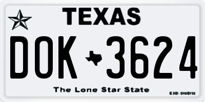 TX license plate DOK3624