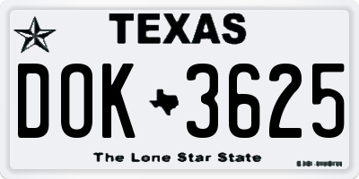 TX license plate DOK3625