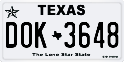 TX license plate DOK3648