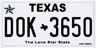 TX license plate DOK3650