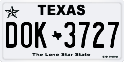 TX license plate DOK3727