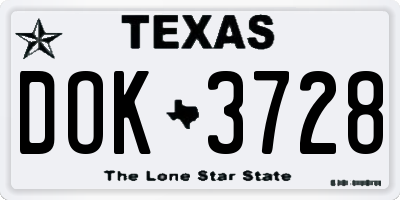 TX license plate DOK3728