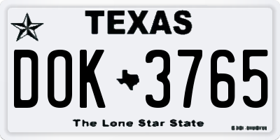 TX license plate DOK3765