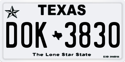 TX license plate DOK3830