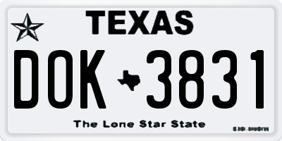 TX license plate DOK3831