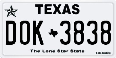 TX license plate DOK3838