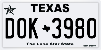 TX license plate DOK3980