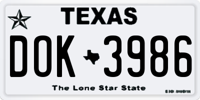 TX license plate DOK3986