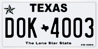 TX license plate DOK4003