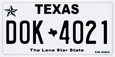 TX license plate DOK4021
