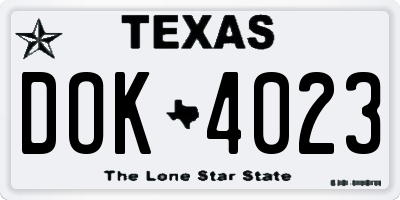 TX license plate DOK4023