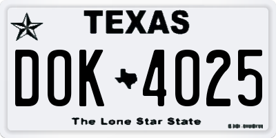TX license plate DOK4025