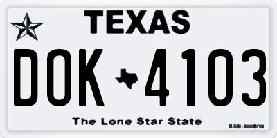 TX license plate DOK4103