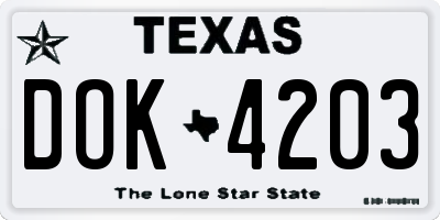 TX license plate DOK4203