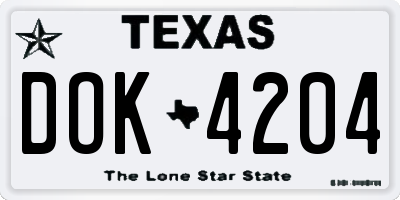 TX license plate DOK4204