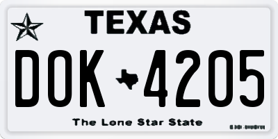 TX license plate DOK4205