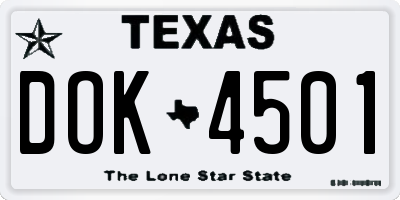 TX license plate DOK4501