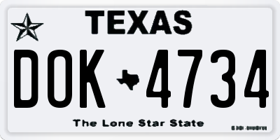TX license plate DOK4734