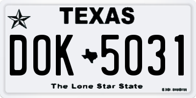 TX license plate DOK5031