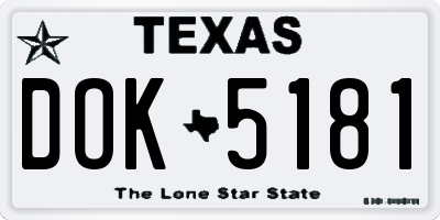 TX license plate DOK5181