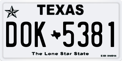 TX license plate DOK5381