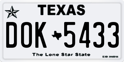 TX license plate DOK5433