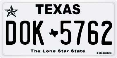 TX license plate DOK5762
