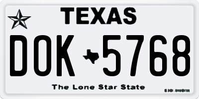 TX license plate DOK5768