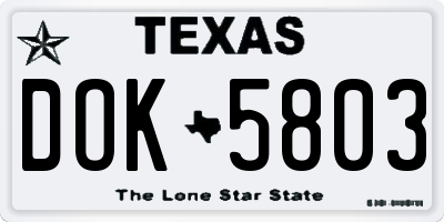 TX license plate DOK5803
