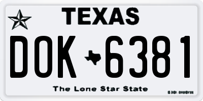 TX license plate DOK6381