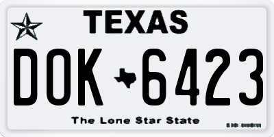 TX license plate DOK6423