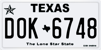 TX license plate DOK6748