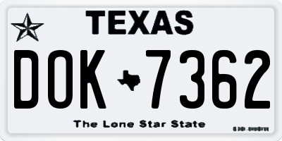 TX license plate DOK7362