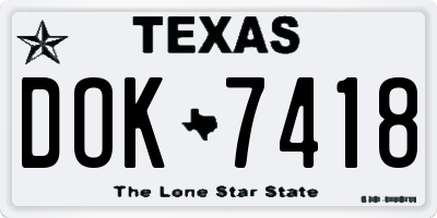 TX license plate DOK7418