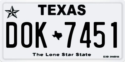 TX license plate DOK7451
