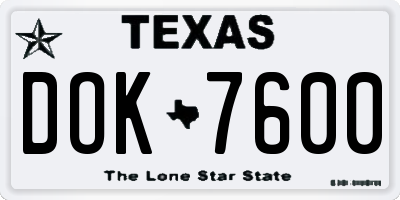 TX license plate DOK7600