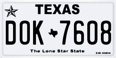TX license plate DOK7608