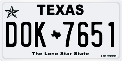 TX license plate DOK7651