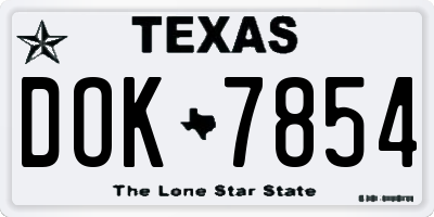 TX license plate DOK7854