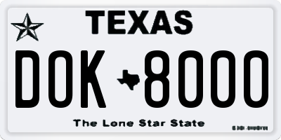 TX license plate DOK8000