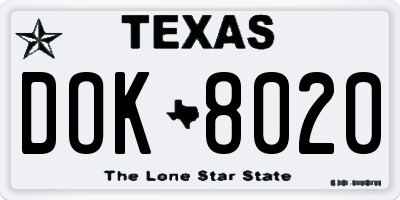 TX license plate DOK8020