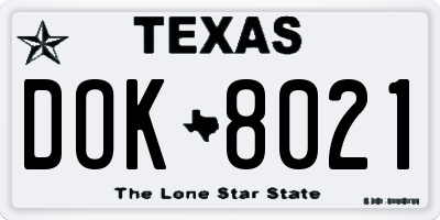 TX license plate DOK8021