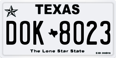 TX license plate DOK8023