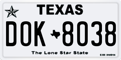 TX license plate DOK8038