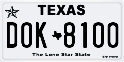 TX license plate DOK8100