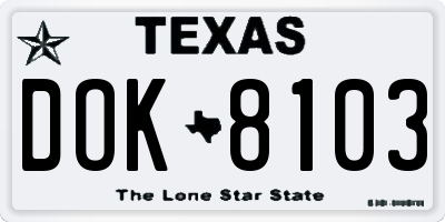 TX license plate DOK8103