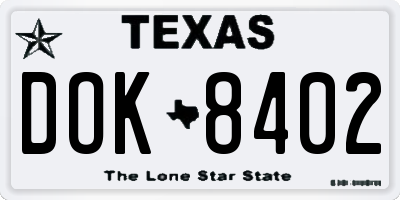 TX license plate DOK8402
