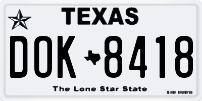 TX license plate DOK8418