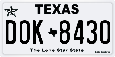 TX license plate DOK8430
