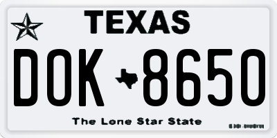 TX license plate DOK8650